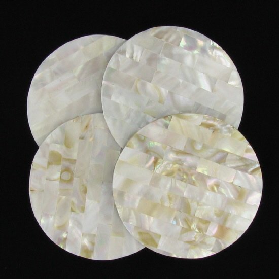 Mother of Pearl Coaster Set: Well crafted new 4 pc; 4" each