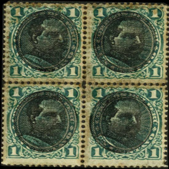 1894 Peru 1c Bermudez Overprint Block of 4 Error: Mint; LH w/ 2 NH scarce mint block of 4 no hidden flaws; Shifted overprint; SC-119