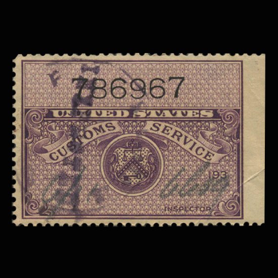 1930s US Customs Inspection Stamp SCARCE: Scarce early issue with no hidden faults other than crease; undated but signed; near full gum remaining