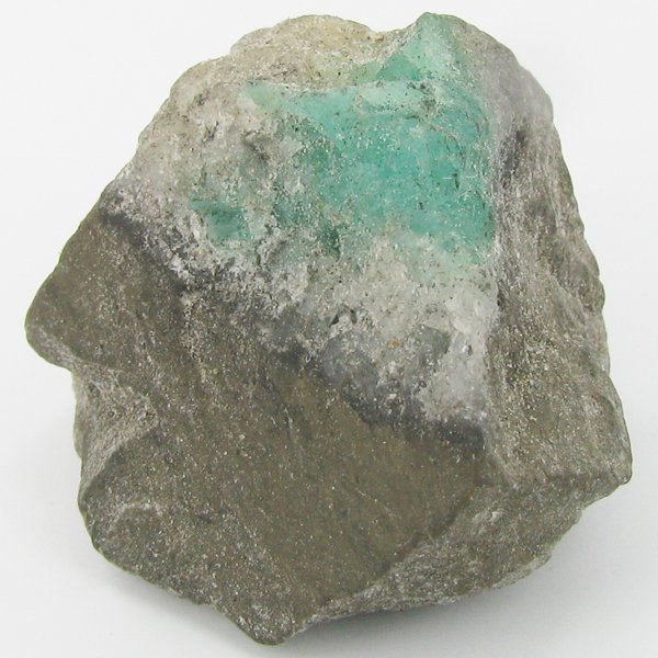125ct Natural Colombian Emerald Crystal Cluster: Excellent specimen with pyrite crystals and small emerald crystal vein on base material