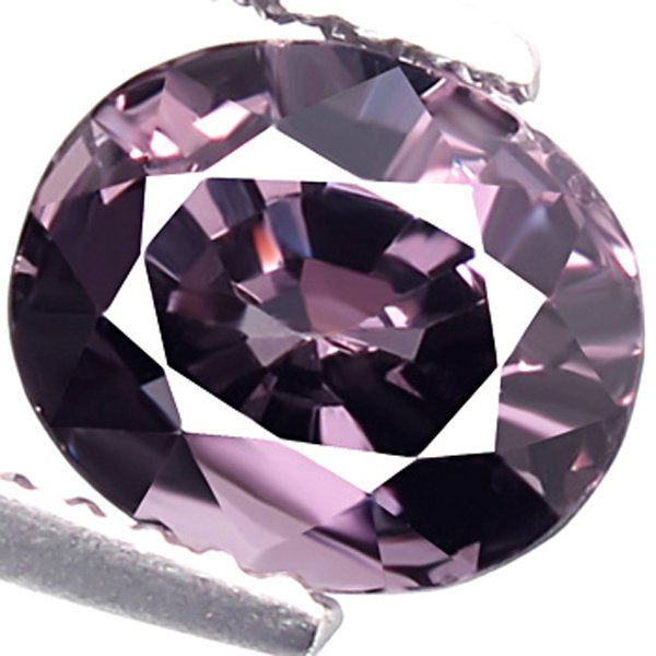 1.9ct Purple Gray Spinel Oval: Excellent grade 10 of 10 specimen; estimated Gem Guide wholesale $760, estimated retail $2280; Mogok origin