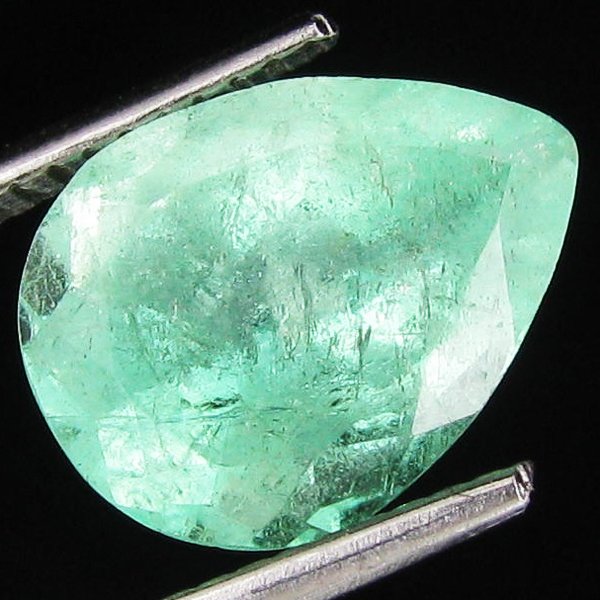 3.36ct Colombian Emerald Pear Cut Mint Green: Excellent piece; Well cut and colored; with treatment