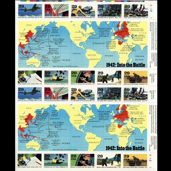 1992 US WW2 29c Mint Sheet: Excellent full sheet