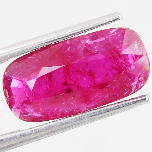 3.28ct Long Cushion Natural Cherry Red Ruby Unheated HU: Excellent piece; well cut & colored; NO treatment