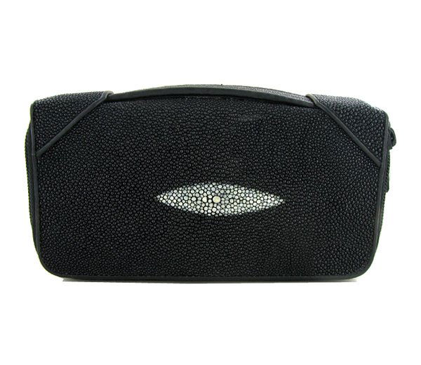 Stingray Hide Clutch Purse Wallet: Well made; brand new Stingray Hide black clutch purse/wallet. 8.5" x 4.5" x 1.5" when folded. Multiple inside sections; two zippered outside with multiple dividers and a smaller zippered section insid