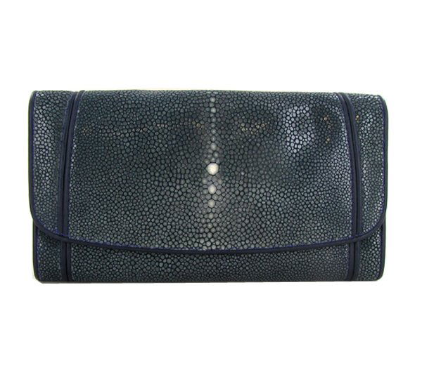 Ladies Stingray Hide Clutch Purse Wallet: Well made; brand new ladies Stingray Hide blue/gray polished clutch purse/wallet. 7.5" x 4" x 1" when folded. Multiple inside sections; one zippered with multiple dividers and a smaller zippered secti