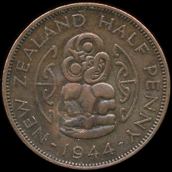 1944 New Zealand 1/2p AU+ ERROR - 2