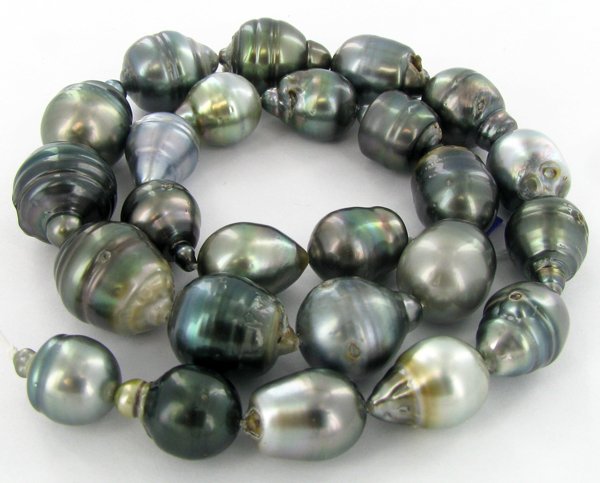 395twc Natural Tahitian Baroque 25 Pearl Strand: Well colored untreated strand with varied color, size and natural defects