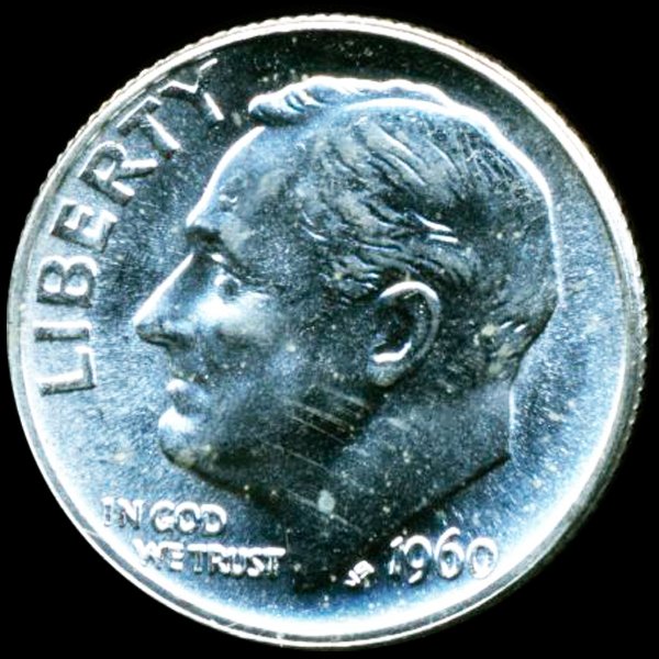 1960 FDR Silver 10c MS66 Full Bands: Nice piece; $200BV