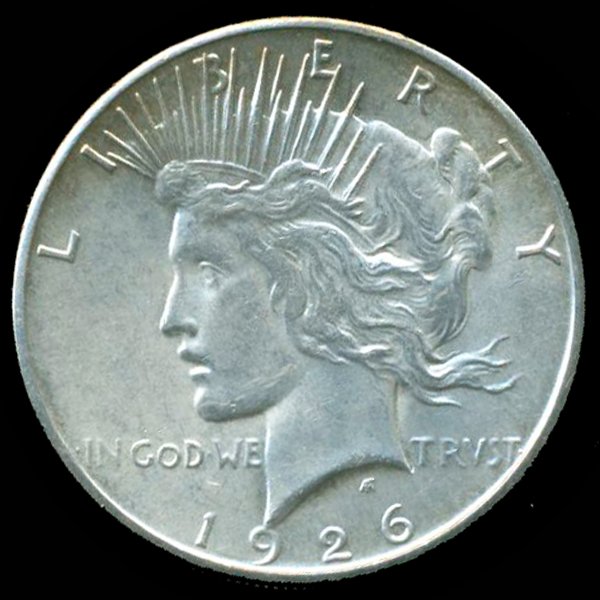 1926S Peace Dollar MS64/64+ Double Die ERROR: Scarce choice uncirculated with doubled obverse features around designer initials; BV $300+