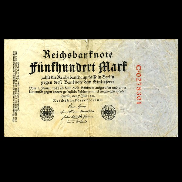 1922 Germany 500 Mark Note Better Grade Scarce Variety