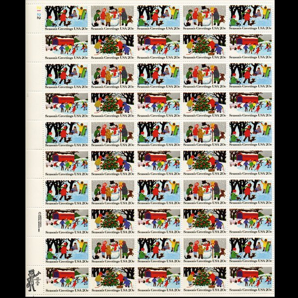 1982 US de Leon 20c Mint Sheet ERRORS: Full 50pc mint sheet with all on right exhibiting color shift and many with white spots where ink did not take