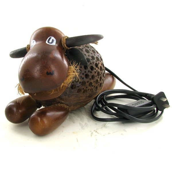 Coconut Shell Teak Bull Lamp: Excellent hand crafted piece; perfect for night light; 10"