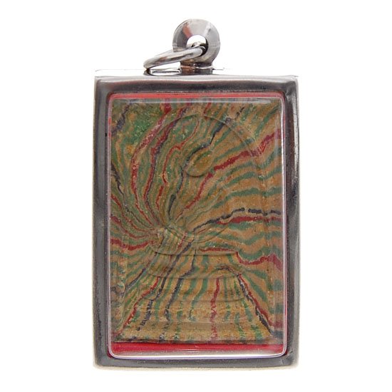 Scarce Antique Swirl Pattern Clay Amulet: Excellent antique Thai style Buddha piece in protective pendant case; 1.5"