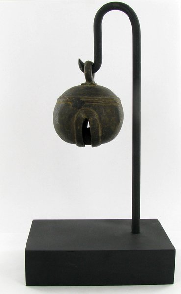 Antique Thai Cow Bell on Stand: Excellent piece; 10" on stand