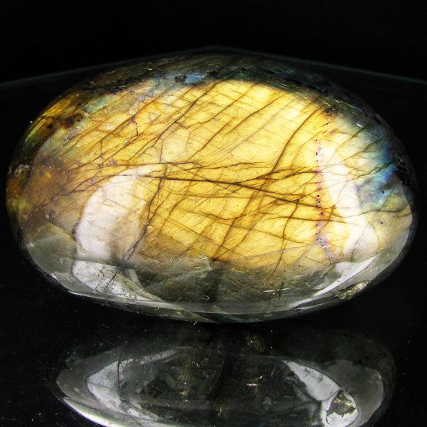 730ct Large Polished Rainbow Labradorite Cabochon: Excellent natural polished specimen
