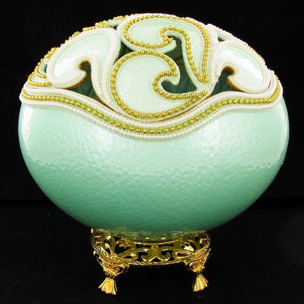 Fabrege Style Decorative Ostrich Egg Jewel Box: Well crafted; 6"
