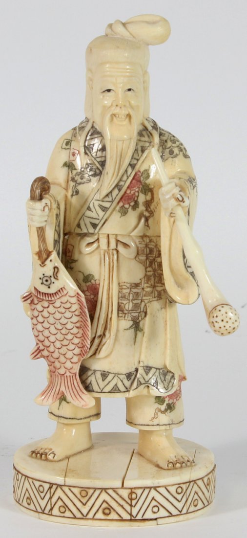 Handcarved Chinese Bone Fisherman: Excellent handcarved piece;