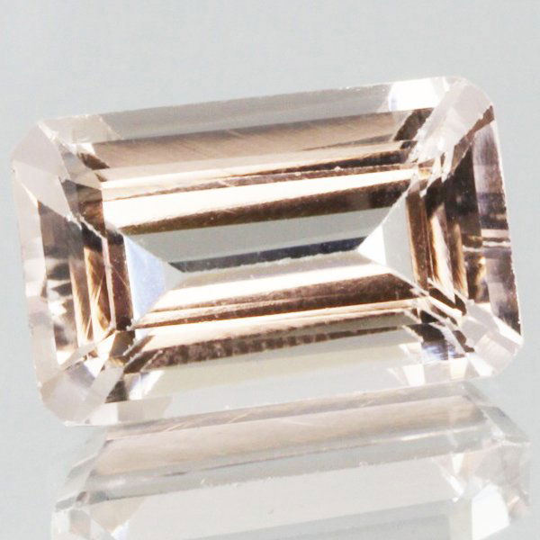 3.55ct Strong Peach Morganite Emerald Cut: Excellent heated grade 8 of 10 specimen; estimated Gem Guide wholesale $604, estimated retail $2130; Brazil origin