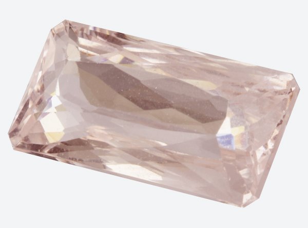 9.45ct Peach Pink Flawless Morganite Emerald Cut: Excellent untreated grade 9 of 10 specimen; estimated Gem Guide wholesale $225, estimated retail $675; Brazil origin