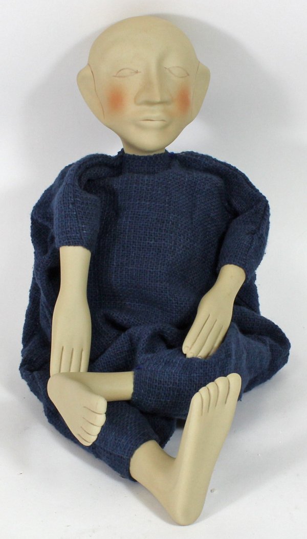 Hand Crafted Porcelain Puppet Doll: Hand crafted porcelain head hands and feet ready for your decoration; 14"
