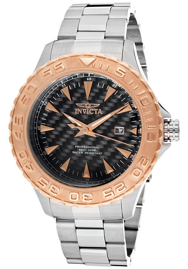 New Invicta Men's Rose Gold Layered Bezel Dive Watch: Excellent brand new piece with heavy rose gold layered over stainless bezel; box & papers included; $995 retail
