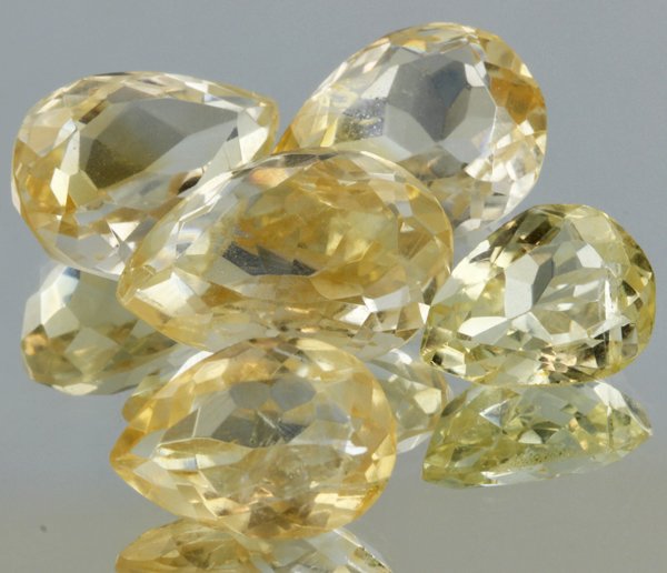24.85ct Lemon Yellow Citrine Pear Cut Parcel: Excellent heated grade 9 of 10 specimen; estimated Gem Guide wholesale $35, estimated retail $100; Africa origin