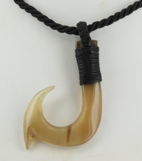 Scarce Buffalo Horn Hawaii Fishhook Pendant Choker Pair: Excellent new handcrafted pieces