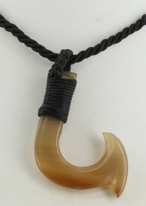 Scarce Buffalo Horn Hawaii Fishhook Pendant Choker Pair: Excellent new handcrafted pieces