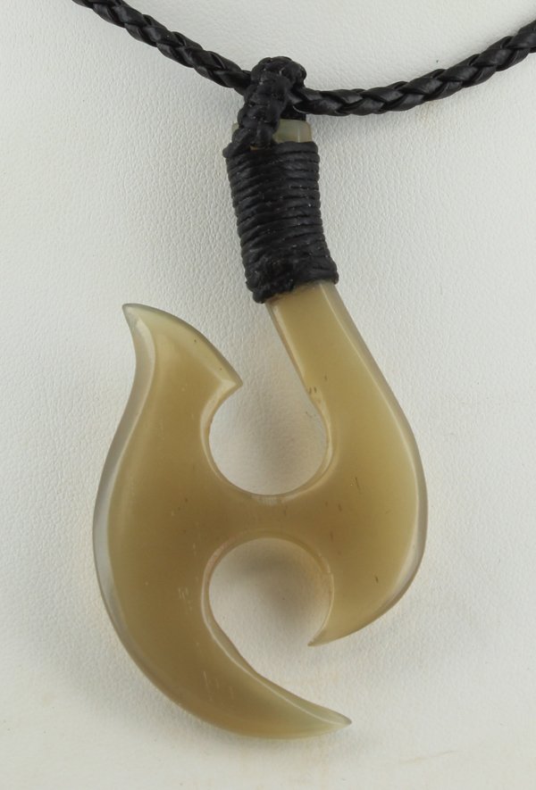 Scarce Buffalo Horn Hawaii Fishhook Pendant Choker Pair: Excellent new handcrafted pieces