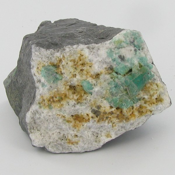 645ct Natural Colombian Emerald Crystal Cluster: Excellent specimen with pyrite crystals and small emerald crystal vein on base material