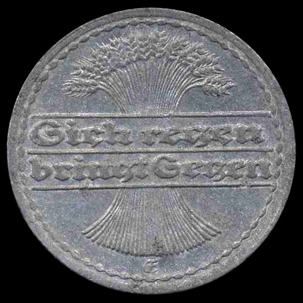 1921 Germany 50pfg MS64 Scarce Blundered Mintmark ERROR: Scarce; $350bv