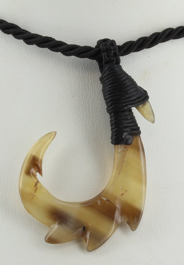 Scarce Buffalo Horn Hawaii Fishhook Pendant Choker Pair: Excellent new handcrafted pieces