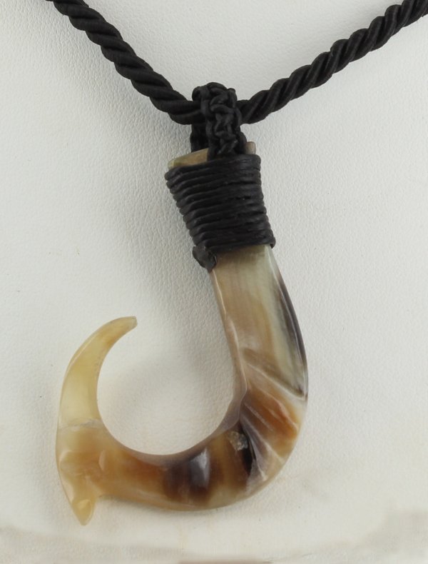 Scarce Buffalo Horn Hawaii Fishhook Pendant Choker Pair: Excellent new handcrafted pieces