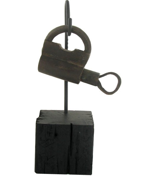 Antique Afghan Iron Lock on Base: Scarce piece; 9.5"