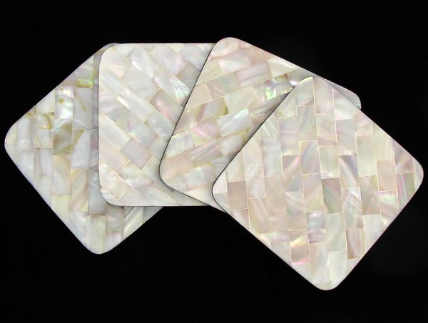 Handcrafted MOP Shell Coaster Set: Excellent handcrafted set; 4"