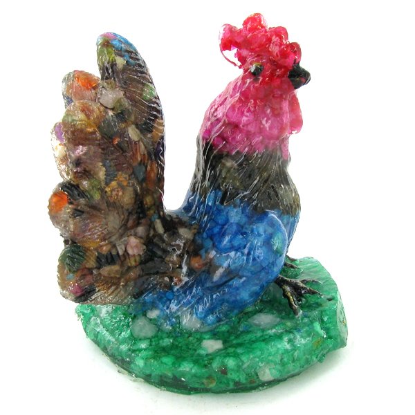 900ct. Nice Rooster Statue Multi-color Sapphire: Scarce piece; made of bonded translucent sapphire