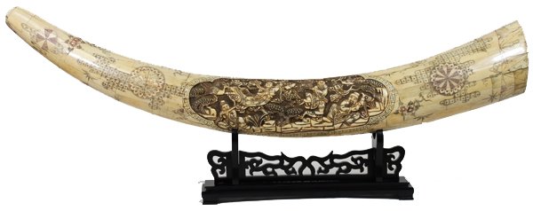 Handcarved Chinese Bone Huge Tusk: Excellent handcarved piece;
