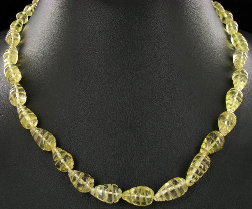 185twc Natural Carved Lemon Citrine Beads Necklace: Excellent well-crafted piece
