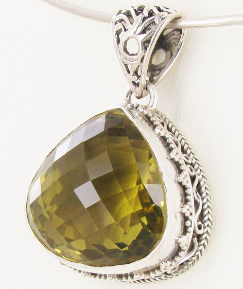 160twc Lemon Citrine Sterling Pendant: Excellent well-crafted piece; stones with treatment