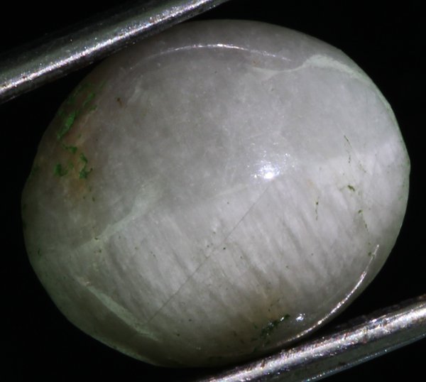 4.61ct Green Chrysoberyl Cats-Eye Cabochon Cut: Excellent heated grade 2 of 10 specimen; estimated Gem Guide wholesale $200, estimated retail $600; India origin