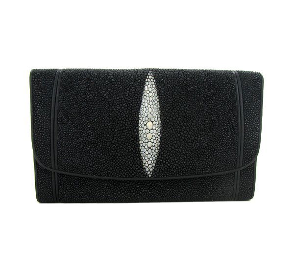 Ladies Stingray Hide Clutch Purse Wallet: Well made; brand new ladies Stingray Hide black clutch purse/wallet. 7.5" x 4" x 1" when folded. Multiple inside sections; one zippered with multiple dividers and a smaller zippered section inside and