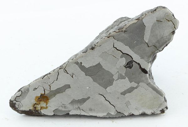 228gm Sliced/Etched Del Campo Meteorite Cut Half: Scarce remnant of prehistoric (2000-4000bc) meteorite discovered in the 16th century; a main mass of 18 tons has been discovered along with a shower of smaller breakup fragments; cosmic age is young f