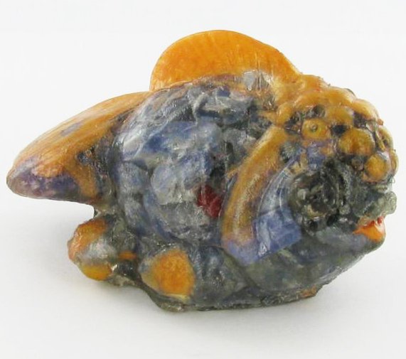 420ct. Gold Fish Statue Blue Star Sapphire: Scarce piece; made of bonded translucent blue sapphire