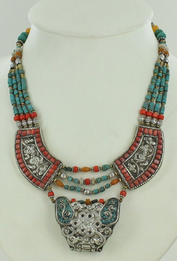 Heavy Tibet Coral Carnelian & Turquoise Necklace: Excellent handcrafted piece
