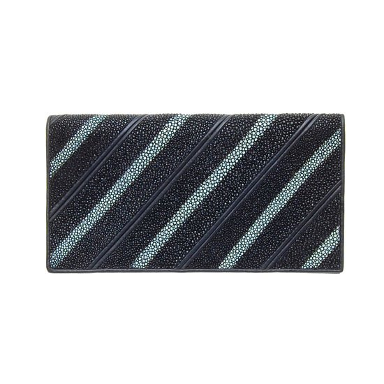 Stingray Hide Checkbook Unisex Wallet: Well made; hand-dyed brand new Stingray Hide black unisex checkbook wallet. 7" x 4" x .5" when folded. Multiple dividers and a smaller zippered section inside and one with multiple bill and card divid