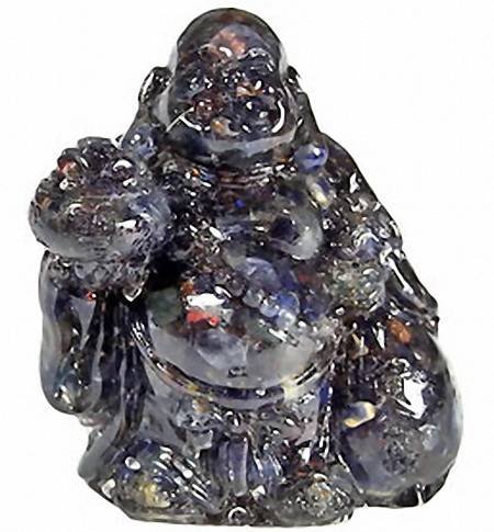 240ct. Blue Sapphire Chinese Happy Buddha Statue: Scarce piece; made of bonded translucent blue sapphire