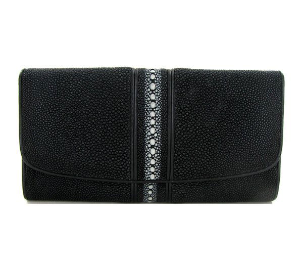 Ladies Stingray Hide Clutch Purse Wallet: Well made; brand new ladies Stingray Hide black tail stripe clutch purse/wallet. 7.5" x 4" x 1" when folded. Multiple inside sections; one zippered with multiple dividers and a smaller zippered sectio