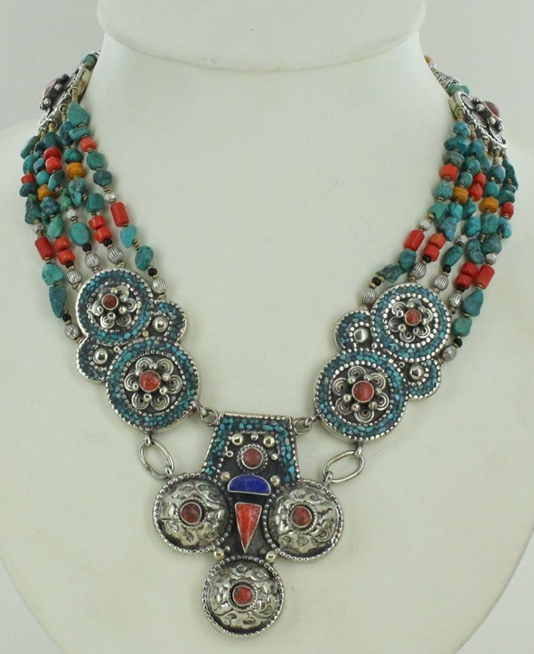 Heavy Tibet Coral Carnelian Lapis Howlite & Turquoise: Excellent handcrafted piece