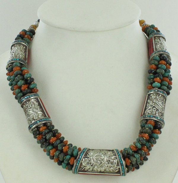 Heavy Tibet Coral Carnelian & Turquoise Necklace: Excellent handcrafted piece